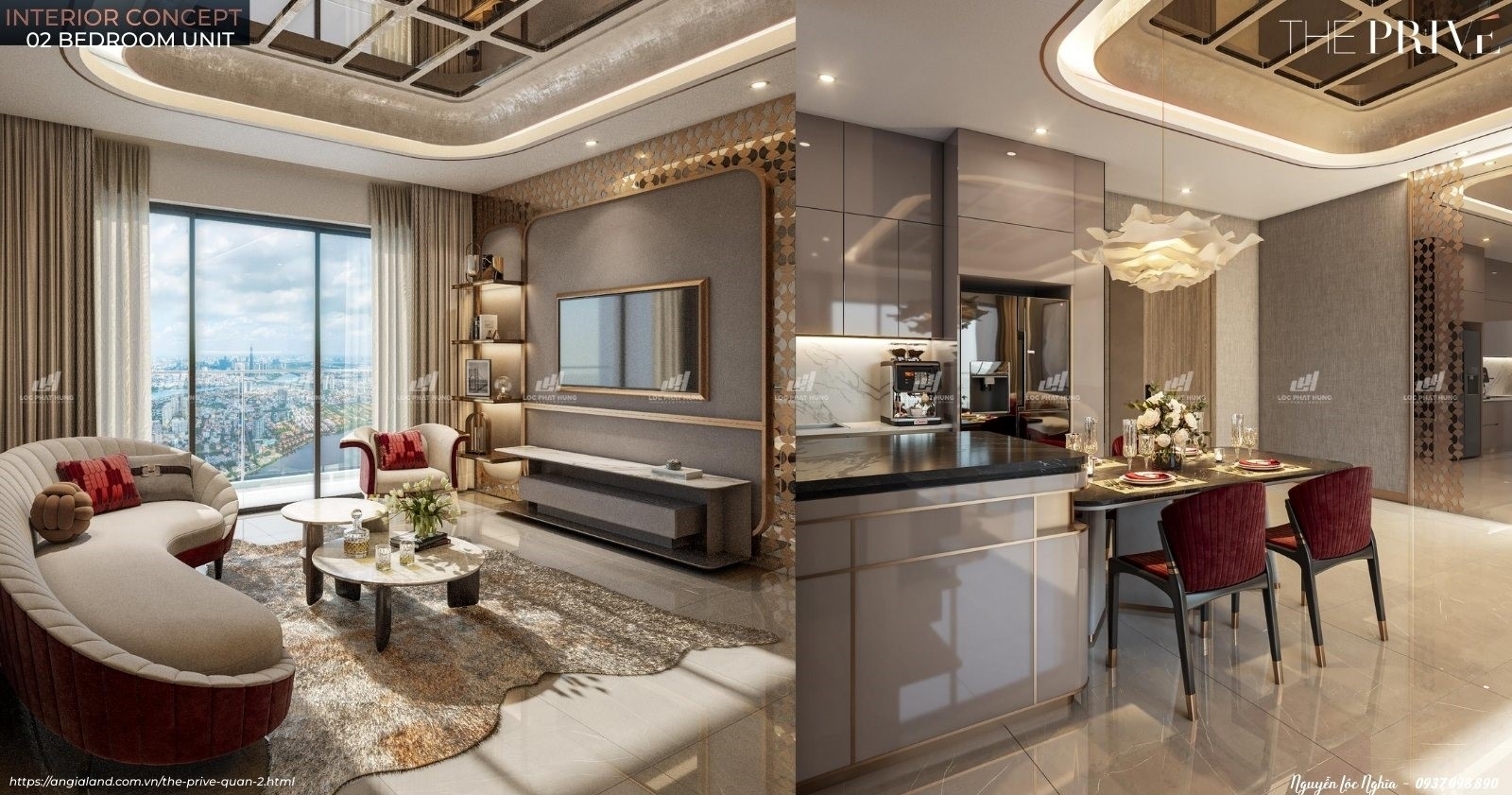 Nhà mẫu căn hộ The Privé loại 2PN - 2WC - 80m² - Thiết Kế Phòng Khách