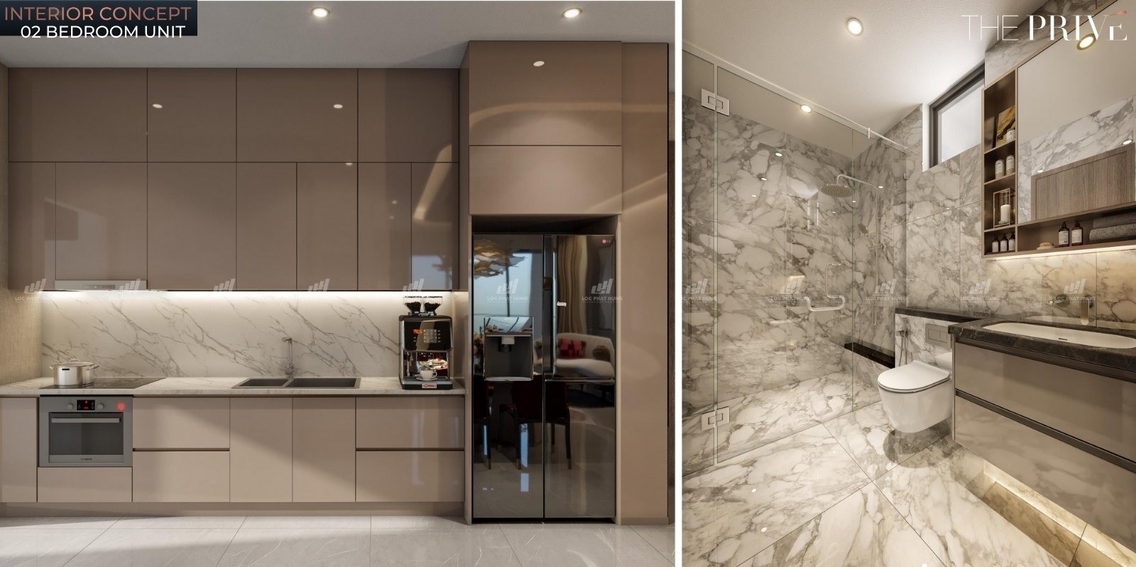 Nhà mẫu căn hộ The Privé loại 2PN - 2WC - 80m² - Thiết Kế Bếp & WC