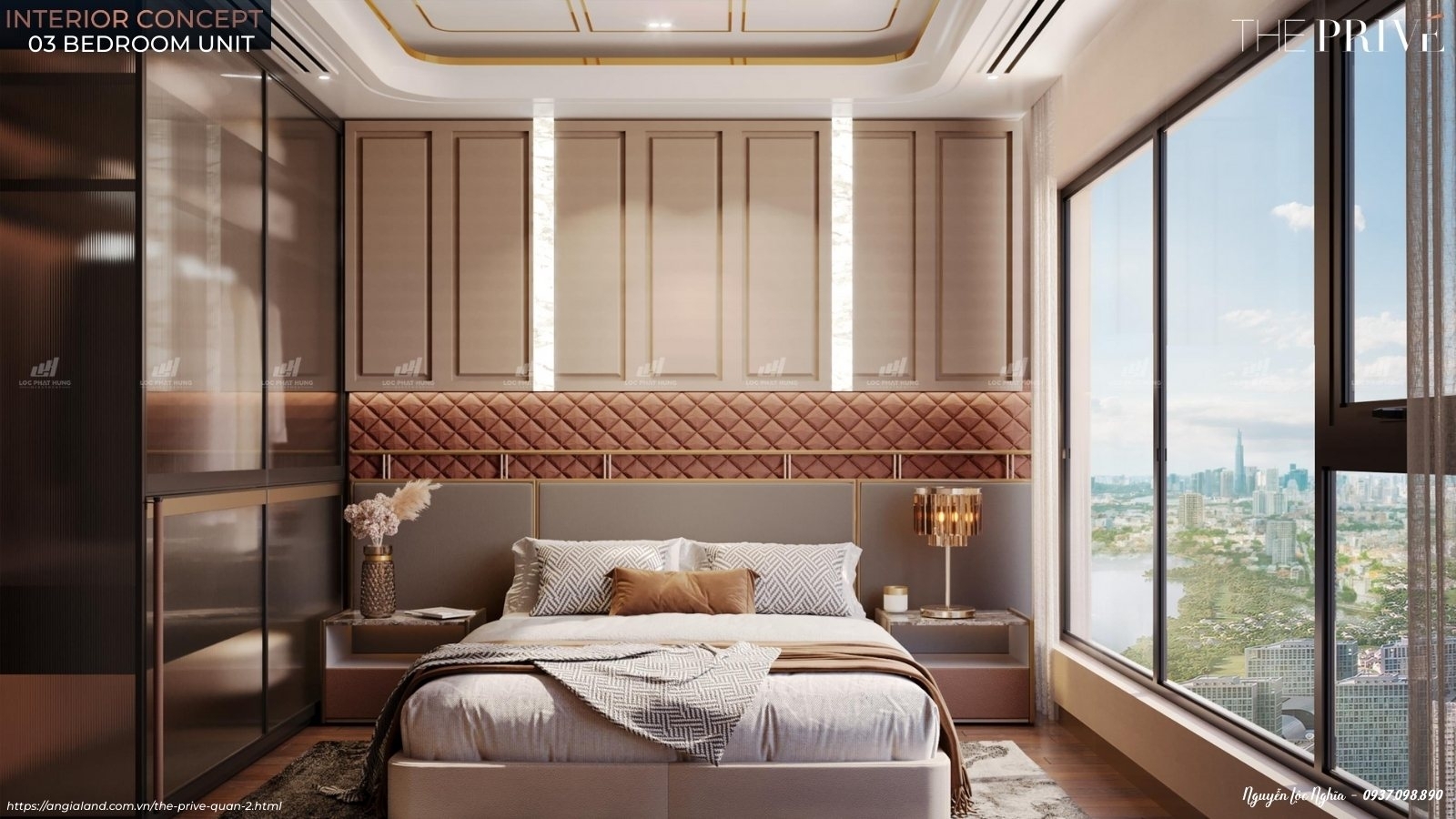 Nhà mẫu căn hộ The Privé loại 3PN - 2WC - 98m² - Thiết Kế Phòng Ngủ Master