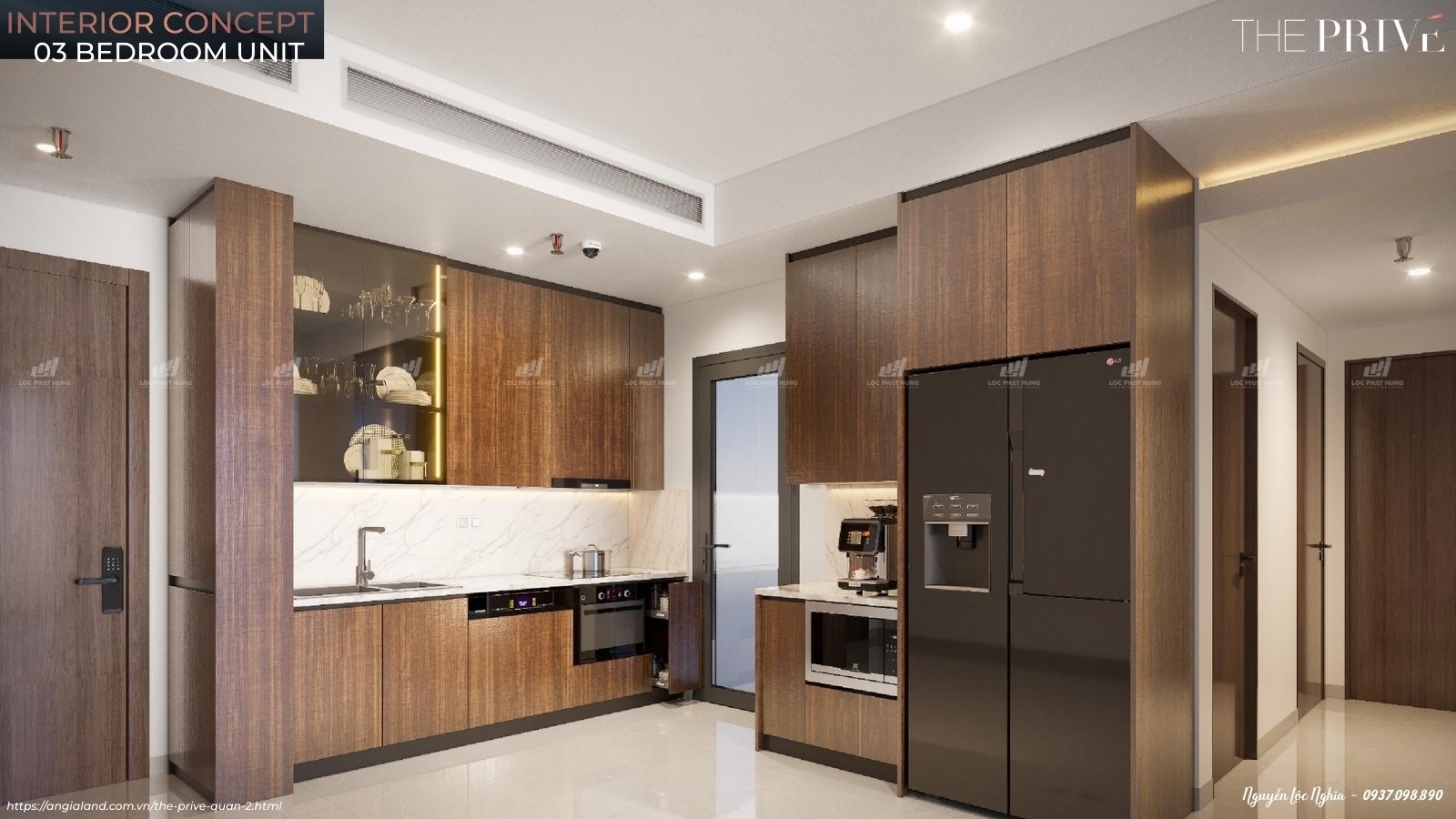 Nhà mẫu căn hộ The Privé loại 3PN - 2WC - 98m² - Thiết Kế Phòng Bếp