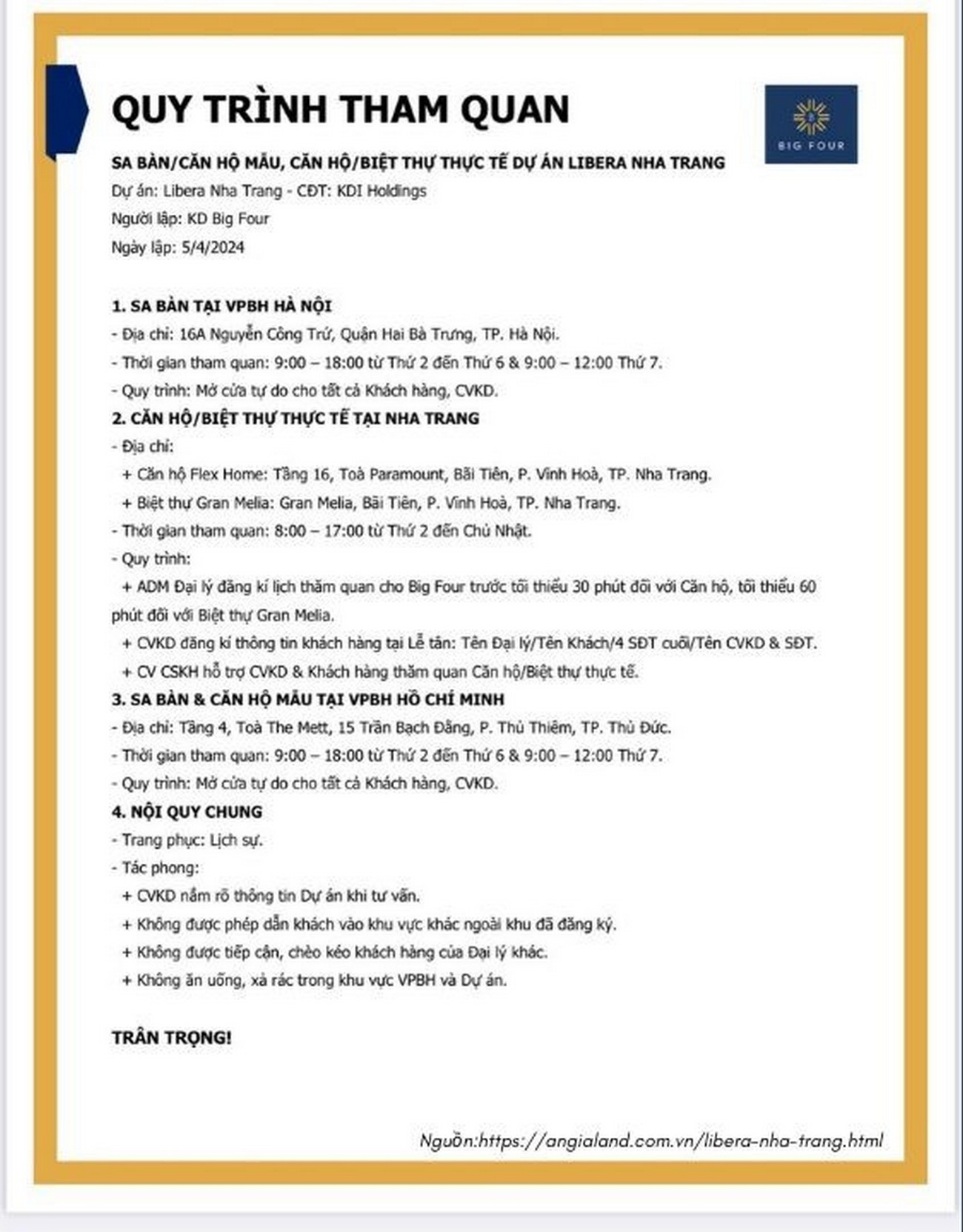 Quy Trình Đăng Ký Tham Quan Nhà Mẫu Libera Nha Trang