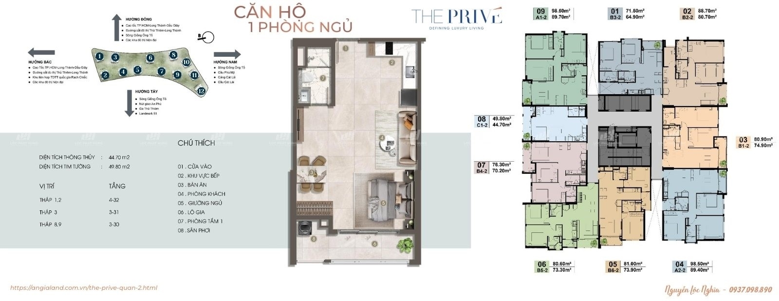 Chi Tiết Căn Hộ 1 Phòng Ngủ (1PN) Dự Án The Privé Quận 2 Đất Xanh