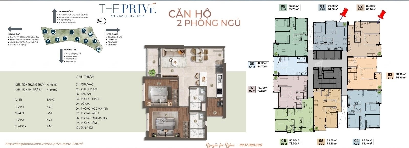 Thiết Kế Chi Tiết Căn Hộ 2 Phòng Ngủ (2PN) Hiện Đại Dự Án The Privé Quận 2 Đất Xanh